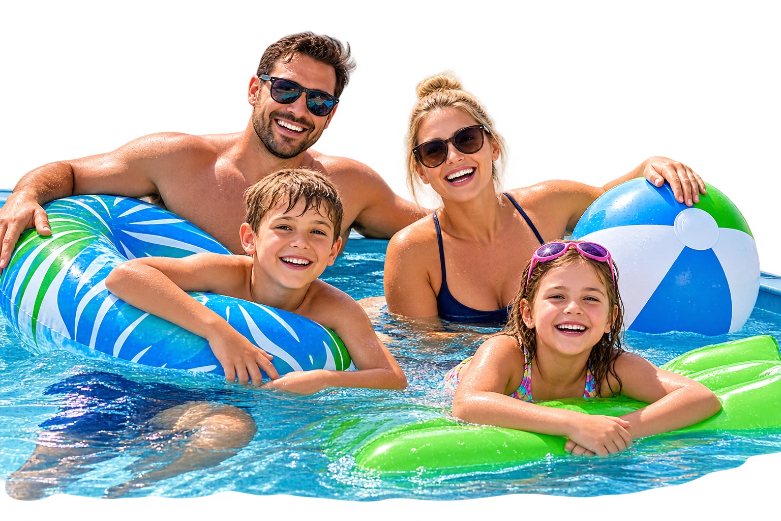 Family relaxing together in the pool, made possible with a Compare The Loan personal loan in Brisbane